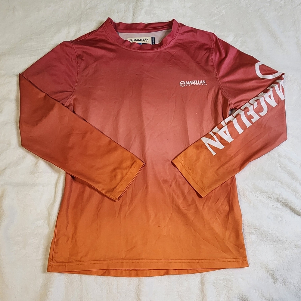 Magellan Outdoors Pink/Orange Ombre Moisture-Wicking Fishing Shirt, Long‎ Seeve